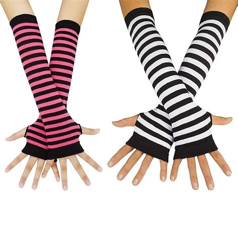 striped long arm warmer fingerless gloves knee high socks set punk gothic rock in 2023 arm
