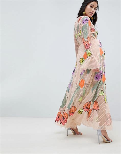 Buy Asos Edition Maternity Embroidered Floral Maxi Dress Off 74