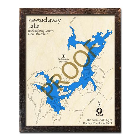 Pawtuckaway Lake Nh 3d Wood Topo Map