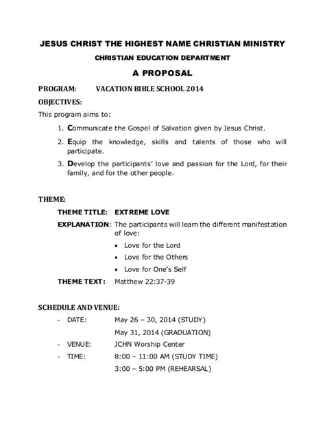 Evangelism ministries are programs designed to reach out to a certain group of people by telling them about the message of jesus christ and his love. Vbs 2014 proposal for church
