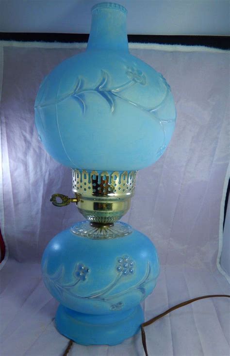 Vintage 155 Frosted Blue Glass Double Globe Table Lamp Embossed