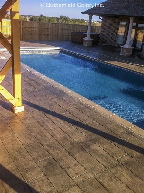 Pool Deck Wood Design Stamped Concrete Overlay Swimming Pool Decks