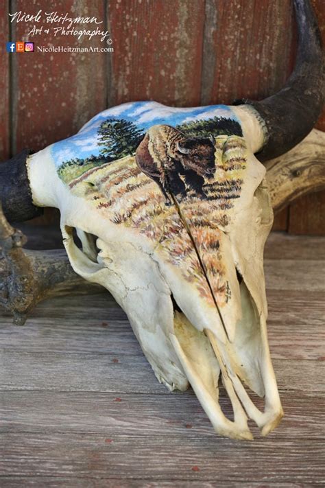 Painted Buffalo Skull Buffalo Art Original Acrylic Painting South