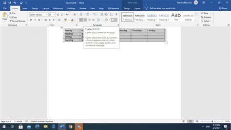 How To Center Text In A Table In A Microsoft Word Document