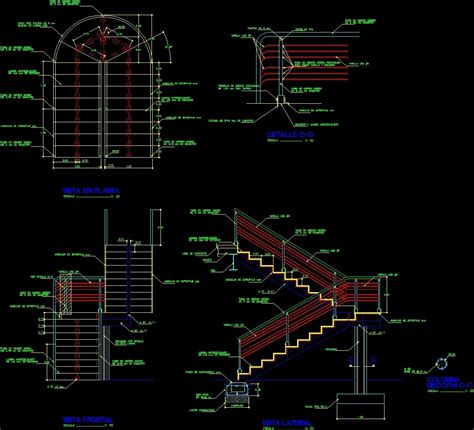 U Staircase Design With Metallic Structure Dwg Detail For Autocad