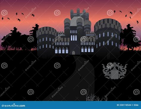 Horror Halloween Night Scary Castle Antique Palace Stock