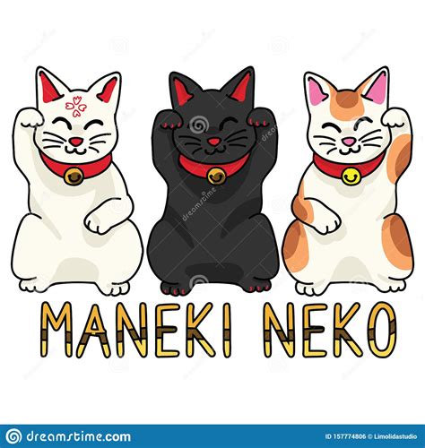 Cute Collection Of Maneki Neko Cats Hand Drawn Japanese Luck Symbol