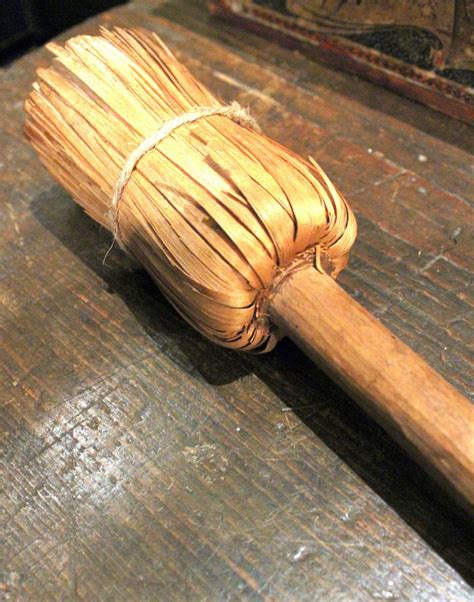 Antique Early Handmade Treen Shaved Broom Rare Wooden Hearth Country
