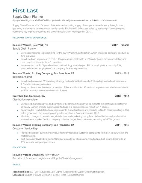 Production Planner Resume Examples For Resume Worded