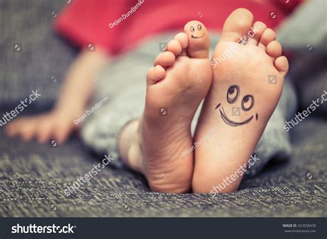 Concept Kids Feet Smiley Face Drawing Stock Photo 423558478 Shutterstock