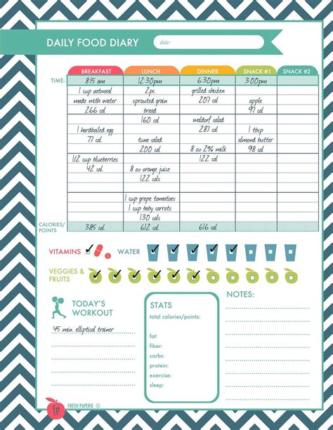 Daily Food Diary Printable Thanks For Pinning My Printables Visit Me At Freshpaperie Com To