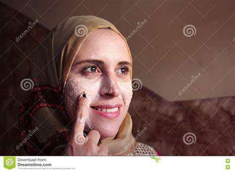 Arab Egyptian Muslim Woman Applying Facial Mask Stock Photo Image Of