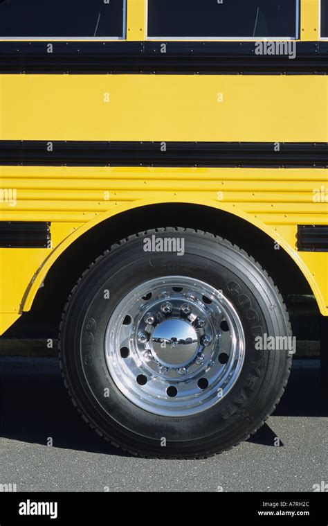School Bus Detail School Bus With Chrome Wheels Stock Photo Alamy