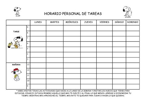 Tabla De Horario Para Imprimir Lunes A Domingo