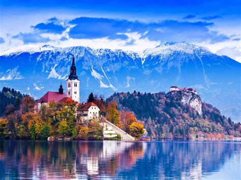 Lake Bled Slovenia Island Castle Mountains Beautiful Landscape