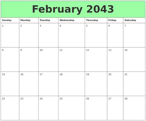 February 2043 Printable Calendars
