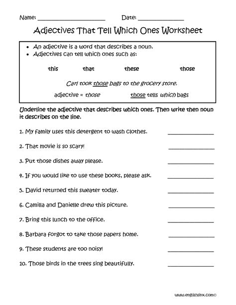 The worksheet aims to work with adjectives and description of characters in written work. Adjectives that Tell Which Ones Worksheets | Adjective ...