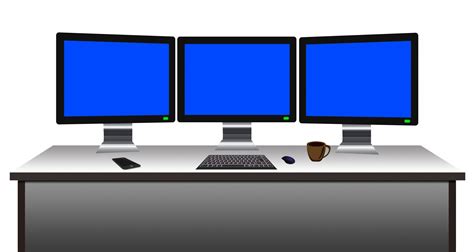Three Monitors Work Station Free Stock Photo Public Domain Pictures
