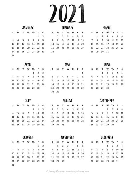 Free download printable yearly calendar 2020 and 2021 ai vector print template, place for photo, company logo or graphics. 24 Pretty (& Free) Printable One Page Calendars for 2021 ...