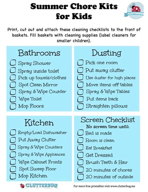 Summer Chore Kits And Screen Time Checklist For Kids