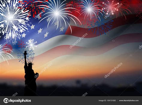 American Flag With Fireworks At Twilight Background Design For July Independence Day Or Other