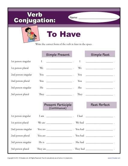 verb conjugation worksheets