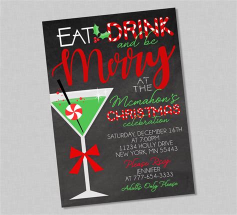 Eat Drink And Be Merry Holiday Party Invitation Editable Instant Download