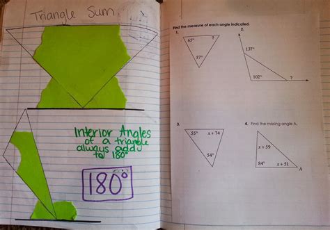 8th Grade Math Interior Angles Equal 180 Geometry Interactive Notebook