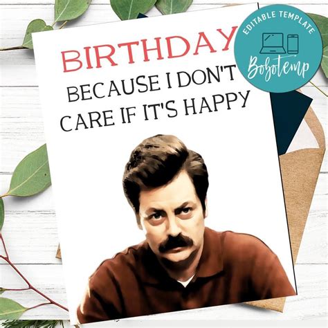 34 best i m ron f ing swanson images on pinterest when you locate the very best birthday celebration quote, browse our digital greeting card. Ron Swanson Funny Birthday Card to Print at Home Instant Download | Bobotemp