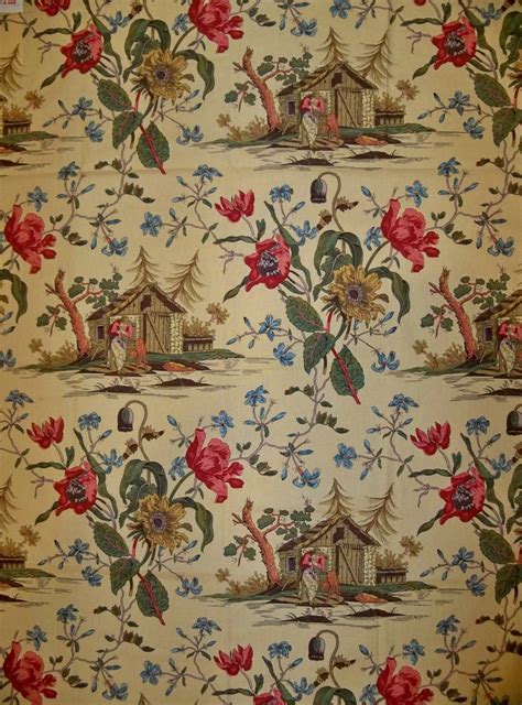 Brunschwig And Fils Asian Chinoiserie Toile Fabric 10 Yards Gold Multi