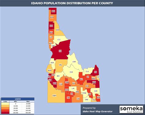 Idaho County Map And Population List In Excel