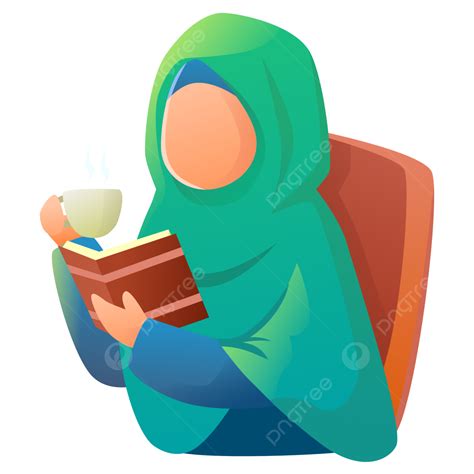 책을 읽고 커피를 마시는 Muslimah Hijab 소녀 벡터 독서 이슬람교 여성 Png 일러스트 및 벡터 에 대한 무료 다운로드 Pngtree