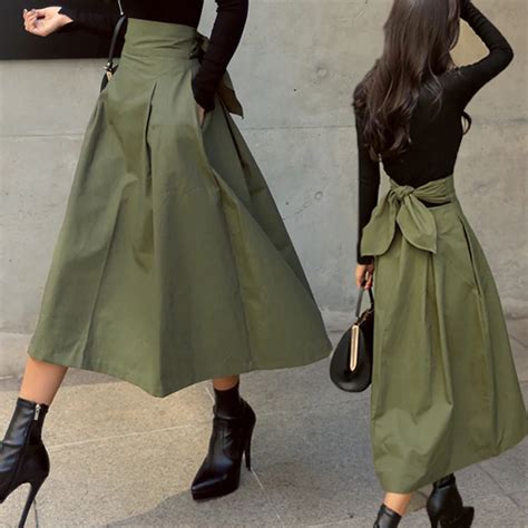 Shintimes Faldas De Moda Coreana Para Mujer Falda Larga De Color Sólido De Otoño Salvaje De
