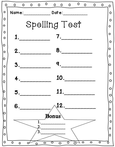 Printable Spelling Test Template
