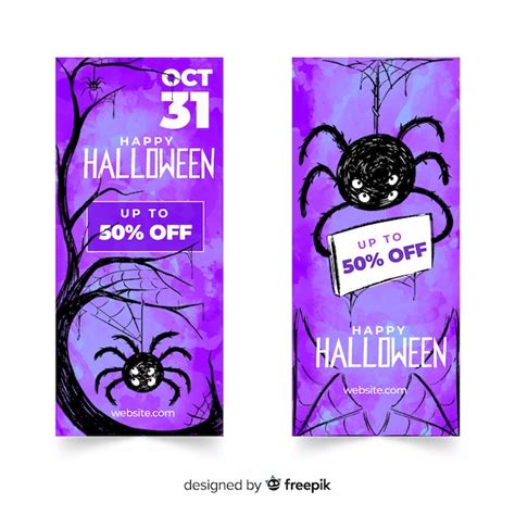 Banners De Halloween De Araña Púrpura Acuarela Vector Gratis