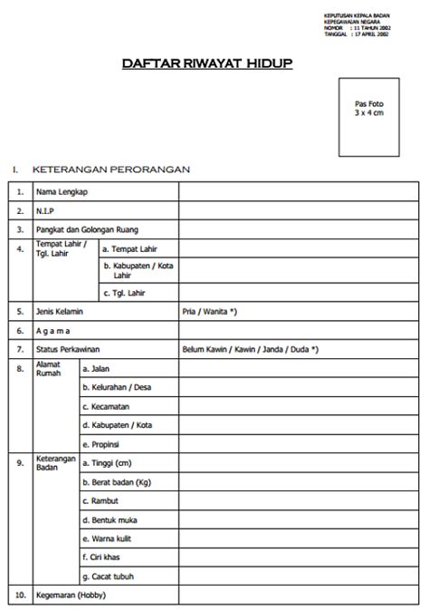 Besaran gaji prajurit tni telah beberapa kali mengalami kenaikan. Contoh Format Daftar Riwayat Hidup Cpns - Contoh Surat Terbaru