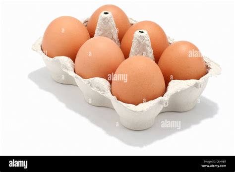 6 Eggs In An Egg Box Stock Photo Alamy