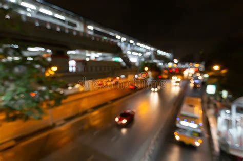 Abstract Blurred Traffic City Of Night Market On Street Light Bokeh