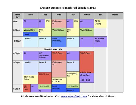 Fall Schedule Crossfit Ocean Isle Beach