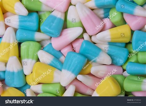 Close Up Of Pastel Colored Candy Corn Great Easter Background Stock