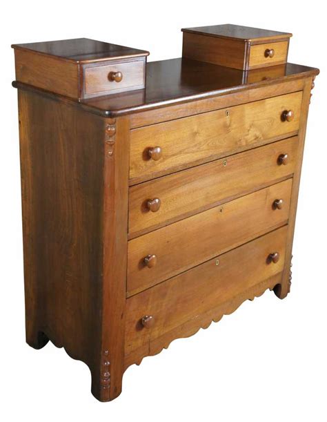 Antique Victorian Walnut Dresser Step Back Chest Glove Box Drawers Arts And Crafts