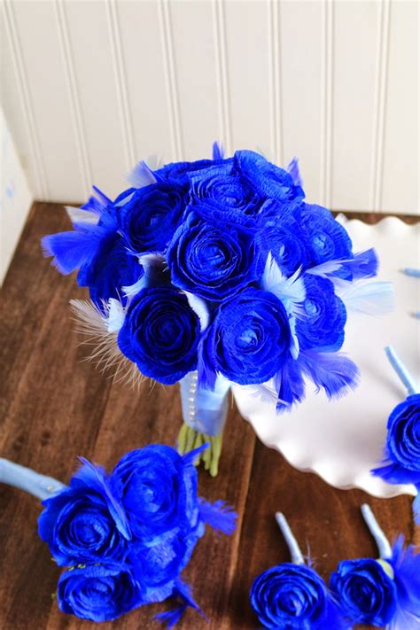 Royal Blue Wedding Bouquet In Paper For A Bride Handmade Paper