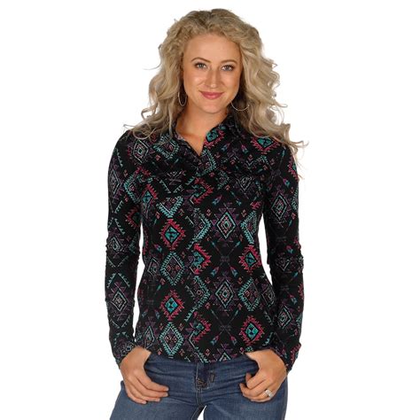 Cowgirl Tuff Cowgirl Tuff Co Womens Aztec Pullover Button Up Shirt Xl Black
