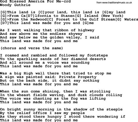 Woody Guthrie Song God Blessed America For Me Lyrics And Chords