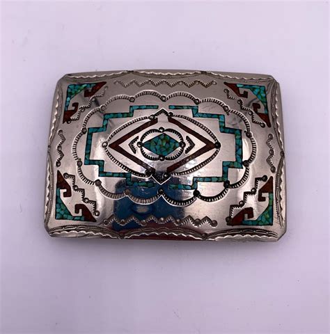 Vintage NAKAI Sterling Silver Turquoise And Coral Chip Inlay Etsy
