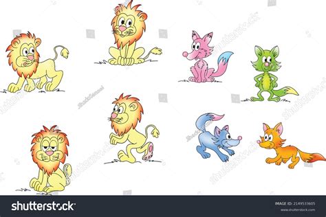 Animal World Cute Lion Fox Stock Vector Royalty Free 2149533605