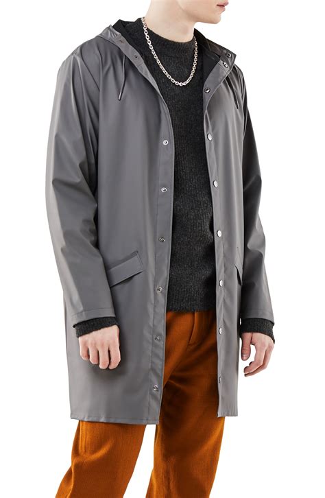 Rains Waterproof Hooded Long Rain Jacket In Charcoal Gray For Men Lyst