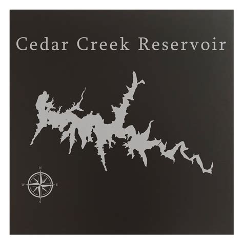 Cedar Creek Reservoir Map 12x12 Black Metal Wall Art Office Decor T