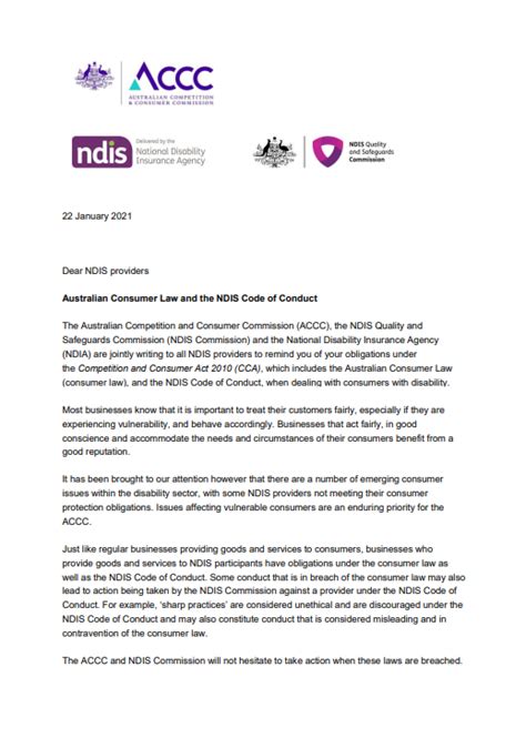 Joint Letter From The ACCC NDIA And NDIS Commission January ACCC