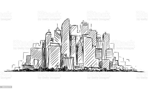 Vector Artistic Drawing Sketch Of Generic City High Rise Cityscape